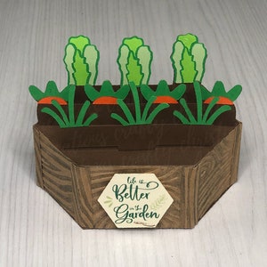 Moestuin platform kaart SVG - tuin zeshoek kaart SVG - 3D tuinieren verjaardagskaart SVG - lente box kaart - Cricut - silhouet