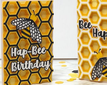 3D Layered Bee Card SVG - Birthday Card SVG - Be Happy Card SVG - Honeycomb Mandala Card Svg - Layered Card Papercraft - Cricut - Silhouette