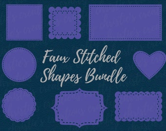 Faux Stitched Shapes SVG Bundle - Stitched Frames SVG - Basic Shapes SVG - Tag Shapes svg - Label Shapes svg - Banner Shapes svg - Die Cut