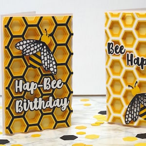 3D Layered Bee Card SVG Birthday Card SVG Be Happy Card SVG Honeycomb Mandala Card Svg Layered Card Papercraft Cricut Silhouette image 1