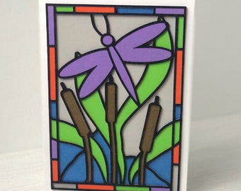 Dragonfly Stained Glass Card SVG - Layered Dragonfly Card SVG - 3D Stained Glass Card SVG - Dragonfly Svg - Cricut - Silhouette