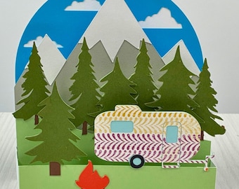 Mountain Camping Card Template SVG, Nature RV Design (Digital Download)