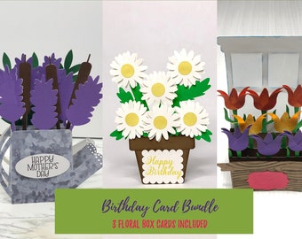 Flower Box Card Bundle SVG - Birthday Card Bundle SVG - Flower Bouquet Card Template - 3D Flower Card Bundle - Mothers Day Card Cut Files