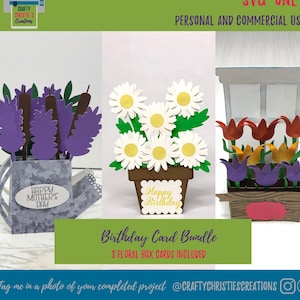 Flower Box Card Bundle SVG - Birthday Card Bundle SVG -  3D Flower Bouquet Card Bundle - Mothers Day Card Cut Files - Silhouette and Cricut
