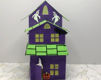 3D お化け屋敷 SVG: ハロウィーン ペーパークラフト ルミナリー (デジタルダウンロード)