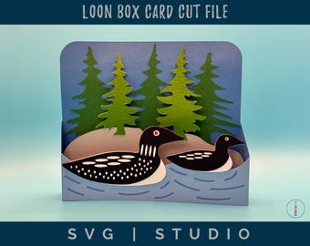 Loon Box Card SVG - 3D Bird Lake Nature Papercut Template (Digital Download)