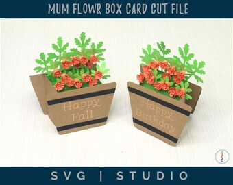 Orange Mum Flower Box Karte: 3D SVG Vorlage aus Papier