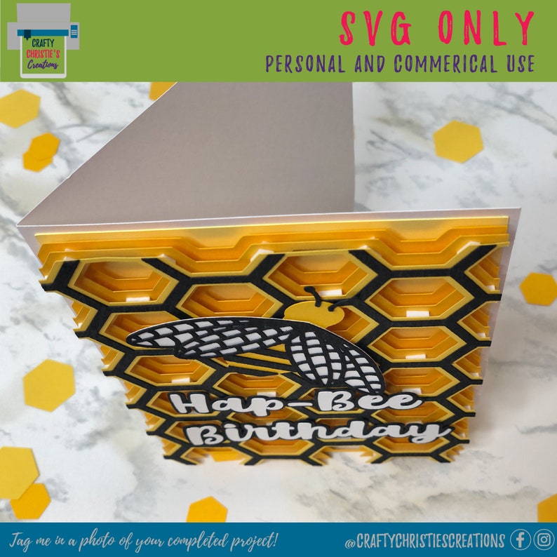 3D Layered Bee Card SVG Birthday Card SVG Be Happy Card SVG Honeycomb Mandala Card Svg Layered Card Papercraft Cricut Silhouette image 3