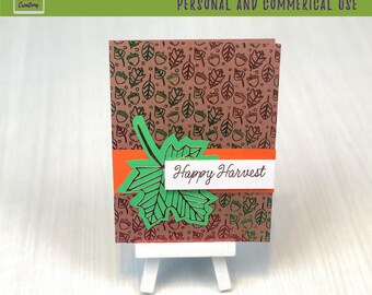 Tarjeta SVG de lámina "Happy Harvest": Diseño de hojas de otoño (descarga digital)