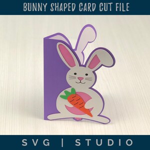 Spring Easter Bunny with a Carrot Card Template - Layered Bunny Shaped Card SVG - Cricut and Silhouette DIY - Beginner Friendly Card