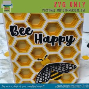 3D Layered Bee Card SVG Birthday Card SVG Be Happy Card SVG Honeycomb Mandala Card Svg Layered Card Papercraft Cricut Silhouette image 4