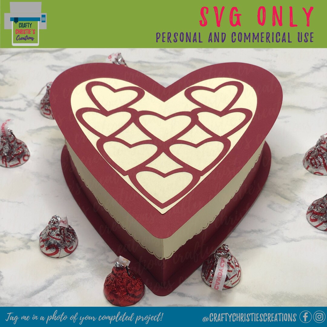 Heart Box SVG - 3D Valentine SVG - Heart Gift Box Template - Favor Box ...
