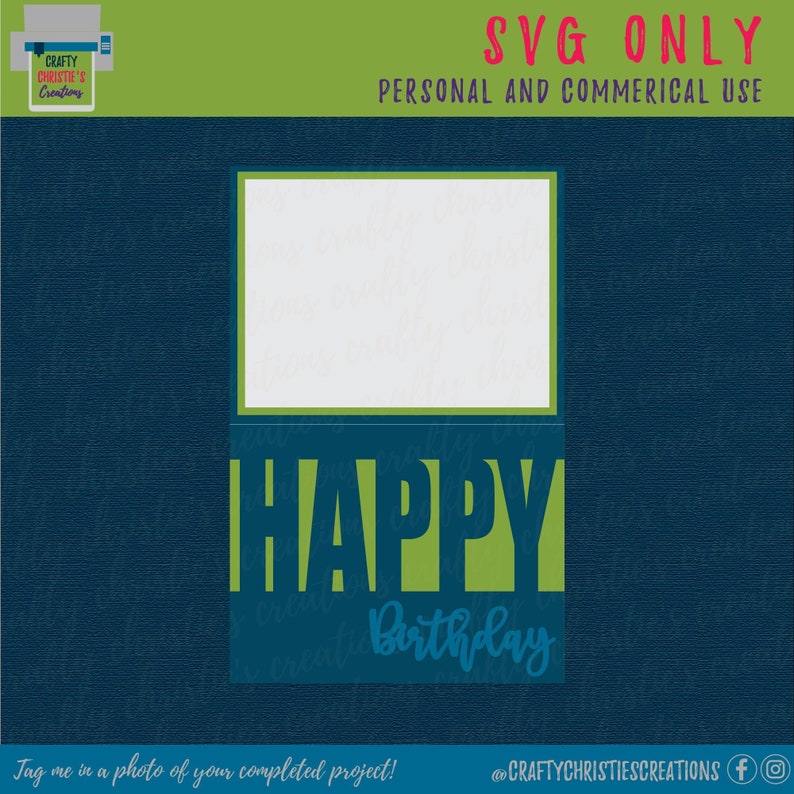 Op de afbeelding: Een digitale download van een groen-blauw ontwerp voor een verjaardagskaart met de tekst "HAPPY Birthday".