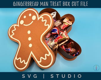 Gingerbread Man Treat Box SVG - Christmas Gift Box SVG - Holiday Party Favor - Candy Box Cut File - Winter Goody Box for Cricut & Silhouette