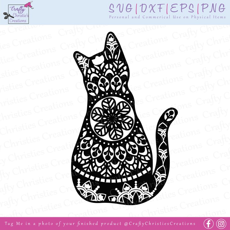 Cat mandala svg cut file cat SVG cat zentangle svg cat | Etsy