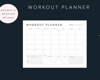 Monthly Workout Planner Fitness Tracker Workout Calendar Etsy