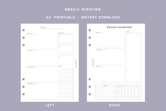Chic Weekly Planner Printable Weekly Planner Insert Weekly - Etsy Ireland