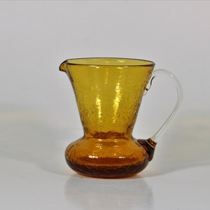 Small Crackle Glass Pitcher,  Amber Glass Pitcher, Hand Blown Pilgrim Glass, Art Glass Pitcher,