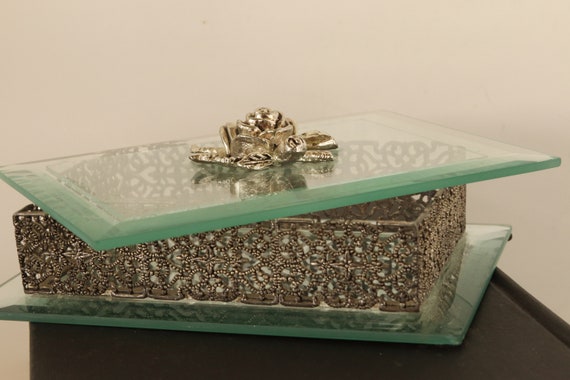 Trinket Box with Glass lid, Rose Trinket Box,Mirr… - image 2