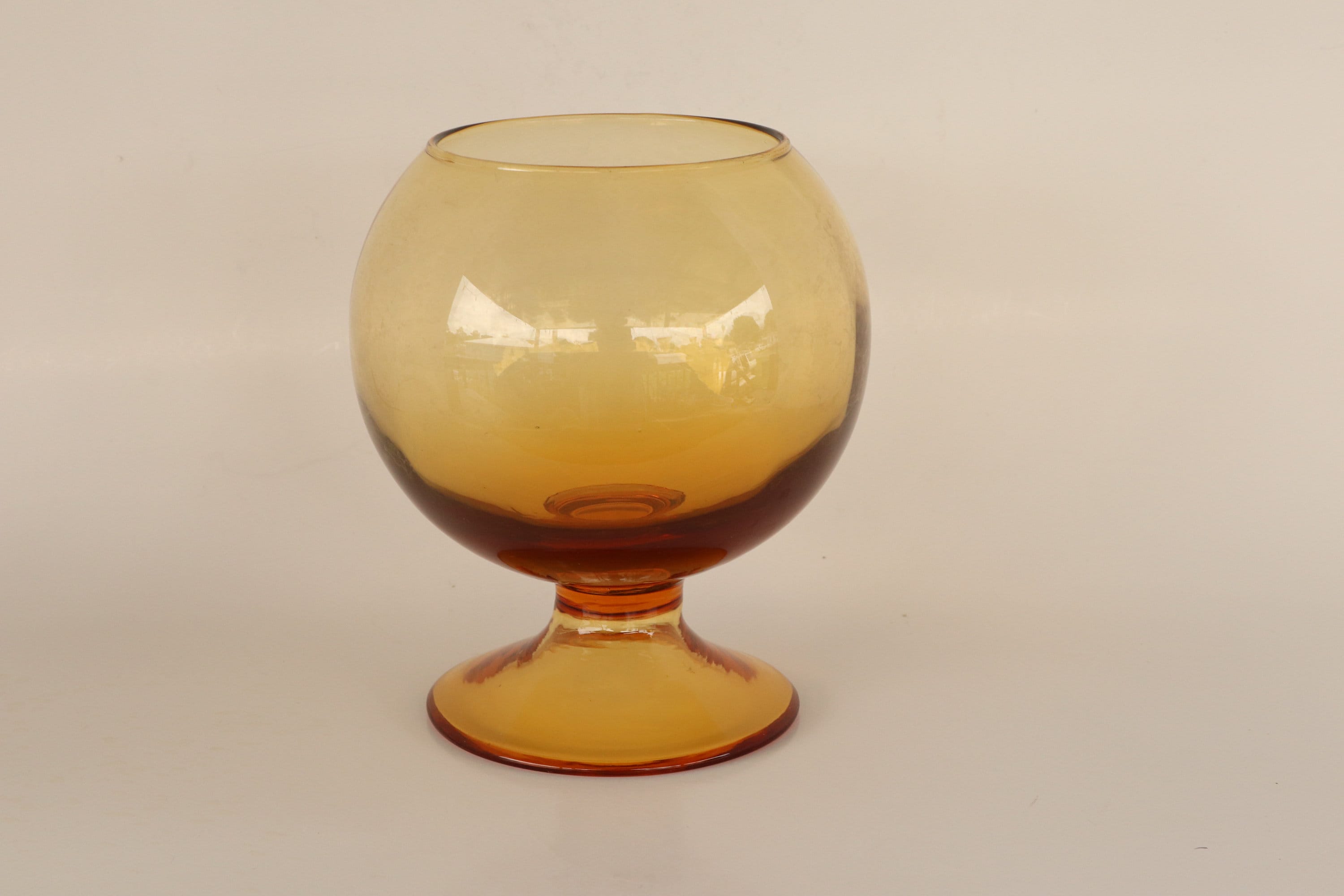 Large Amber Glass Brandy Snifter Bowl Vase Large Amber Etsy