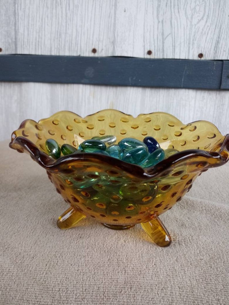 Amber Hobnail Glass candy or nut bowl Vintage Amber Glass, Amber Candy Dish