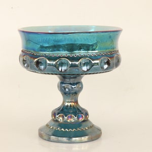 Carnival Glass Compote, Blue Pedestal Compote,