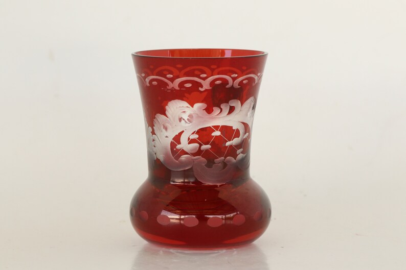 Red Etched Toothpick Holder Bohemian Red Glass Etsy