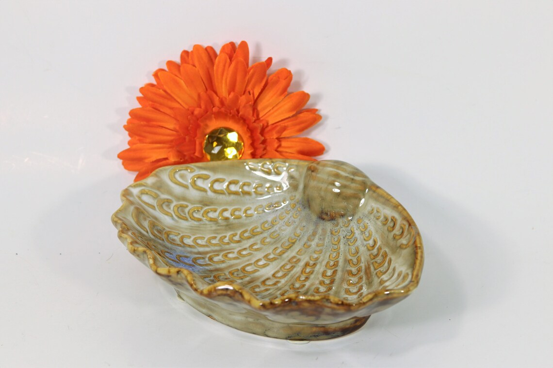 Shell Soap Dish Brown Shell Trinket Dish Bathroom Sea Decor Etsy