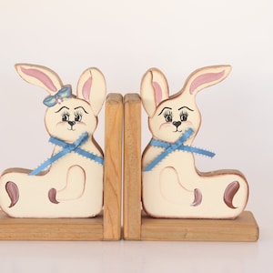 Wooden Bunny Bookends, Folk Art BookEnds, Rabbit Bookends, Kids Room Decor,
