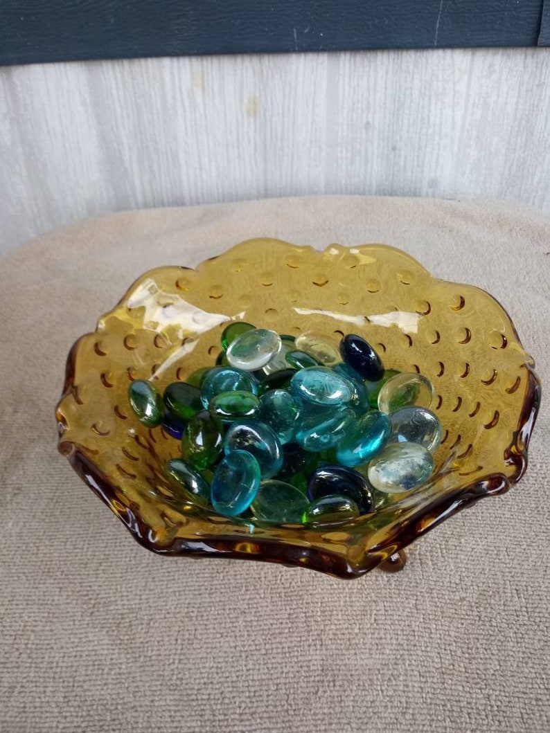 Amber Hobnail Glass candy or nut bowl Vintage Amber Glass, Amber Candy Dish