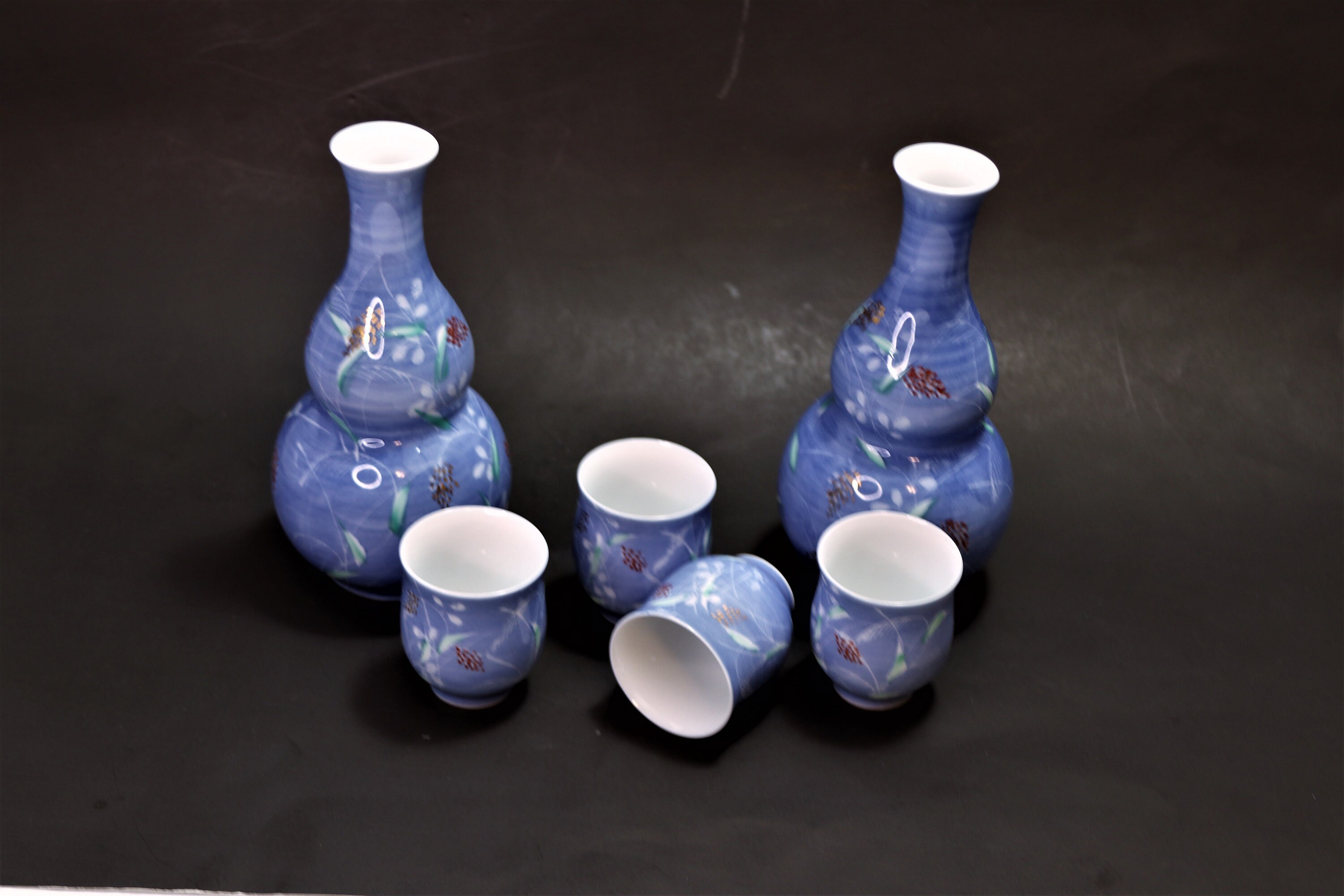 Blue Sake Bottles Japanese Sake Set Vintage Porcelain Saké Etsy