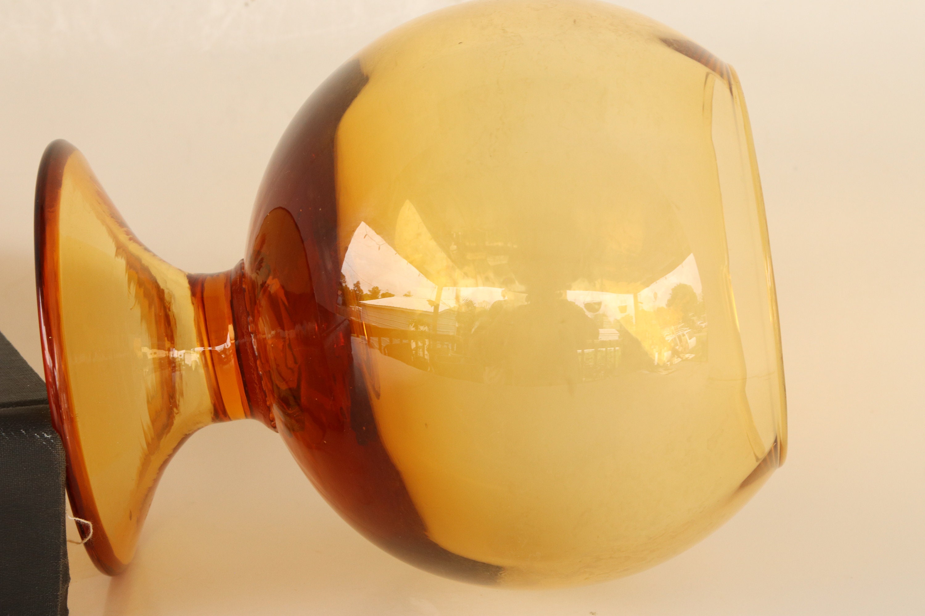 Large Amber Glass Brandy Snifter Bowl Vase Large Amber Etsy