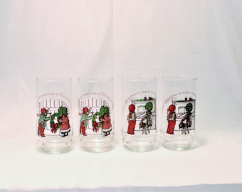 Vintage Holly Hobbie Christmas Tumblers, Set of 4