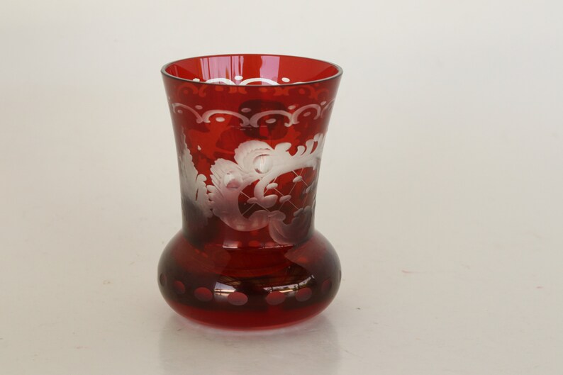 Red Etched Toothpick Holder Bohemian Red Glass Etsy