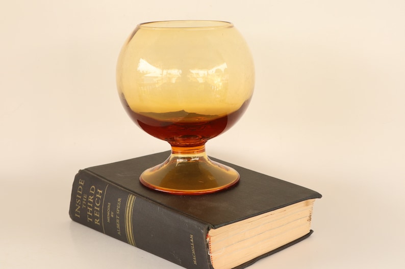 Large Amber Glass Brandy Snifter Bowl Vase Large Amber Etsy