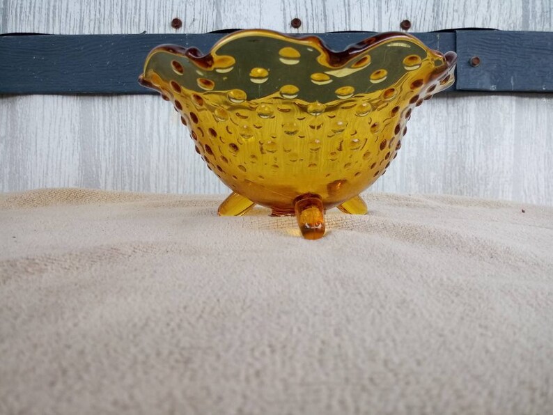 Amber Hobnail Glass candy or nut bowl Vintage Amber Glass, Amber Candy Dish