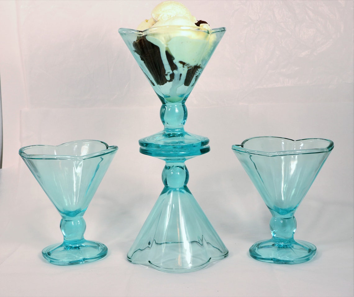 Blue Glass Dessert Cups Blue Sundae Parfait Dessert Dish Etsy