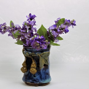 Pottery Vase Blue and Brown, Drip Glazed Vase, Bathroom Cup, Vintage Pen Holder, Earthenware Pottery,