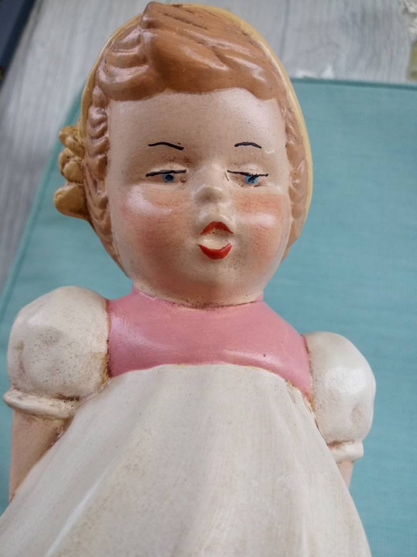 Vintage Girl Figurine Pink Dress Figurine Vintage Home Etsy