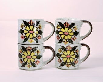 Vintage Stoneware Mug: Yellow Flower Coffee Cup