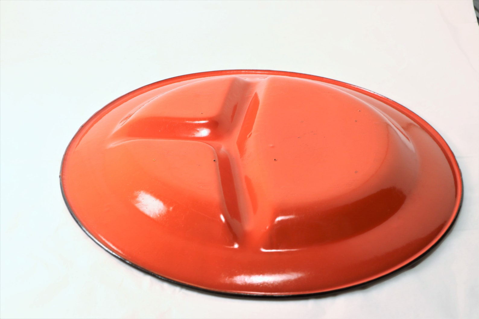Enamel Dinner Plate, Red Metal Plate, Camping Enamel Plate, Metal Plate
