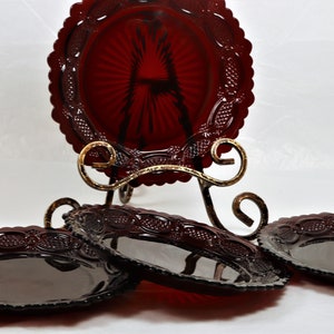 Avon Ruby Red Salad Plate,  Deep Red Glassware, Red Cut Glass plate, Avon Cape Cod Dinner plate