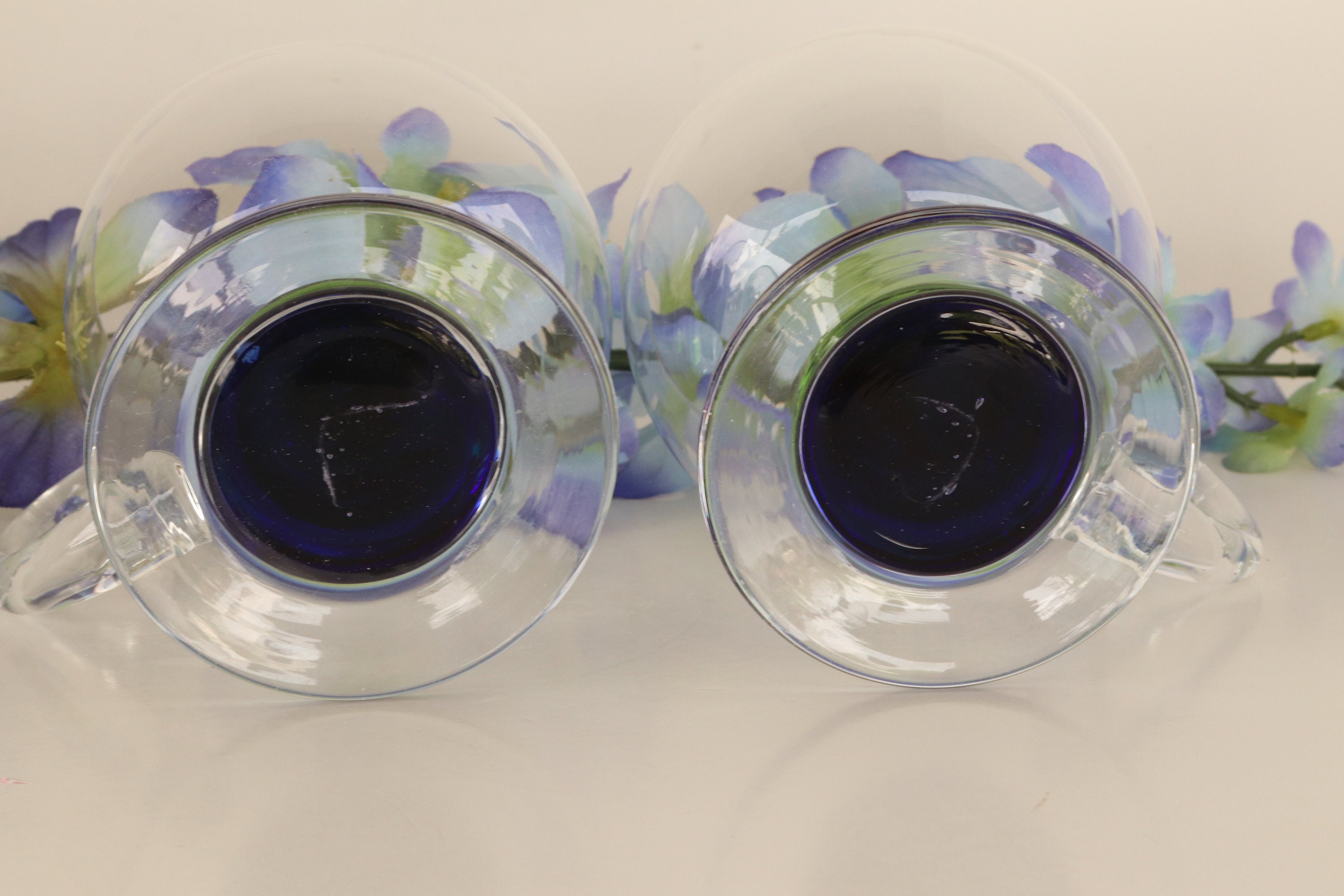 Art Glass Cups With Handles Hand Blown Set of 2 Etsy