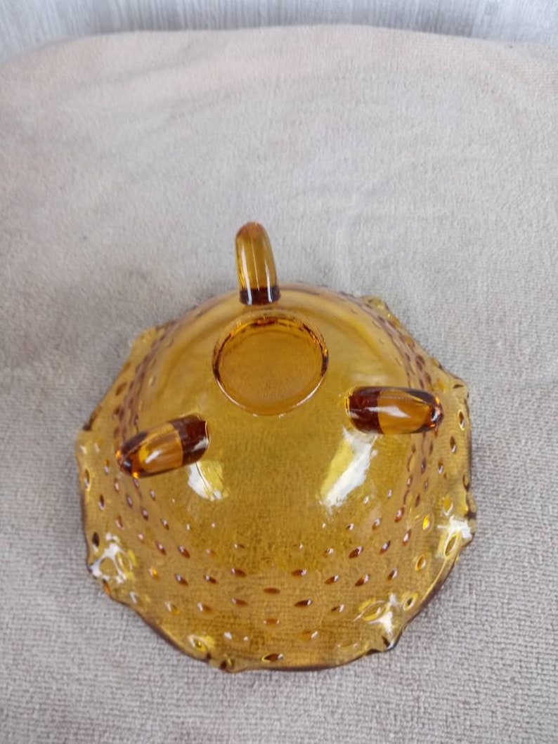 Amber Hobnail Glass candy or nut bowl Vintage Amber Glass, Amber Candy Dish
