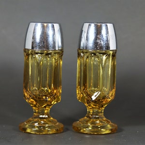 Amber Glass Salt and Pepper Sackers, Vintage Amber salt and pepper shakers,