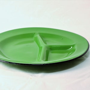 Enamel  Dinner Plate, Green Metal Dinner Plate, Camping Enamel Plate, Metal Plate Divided Dinner Plate, Vintage Camper