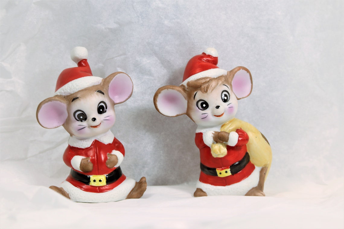 Christmas Mice figurine Mouse Christmas Ornaments Vintage Etsy
