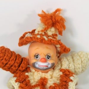 Clown Doll, Knitted Clown Orange and White, Spiral Clown Doll With Plastic Head,