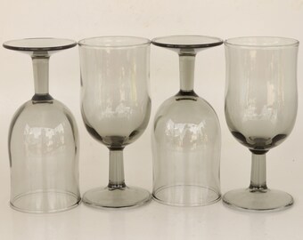 Smoky Gray Wine Glasses, Vintage Drinkware Set