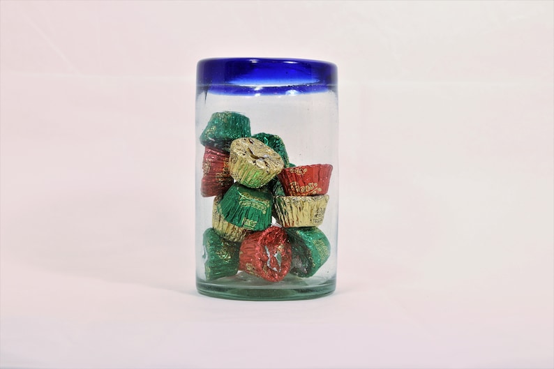 Art glass Vase Office Desk Decor, Clear and Blue Art Glass Candy Holder Pen and Pencil Holder